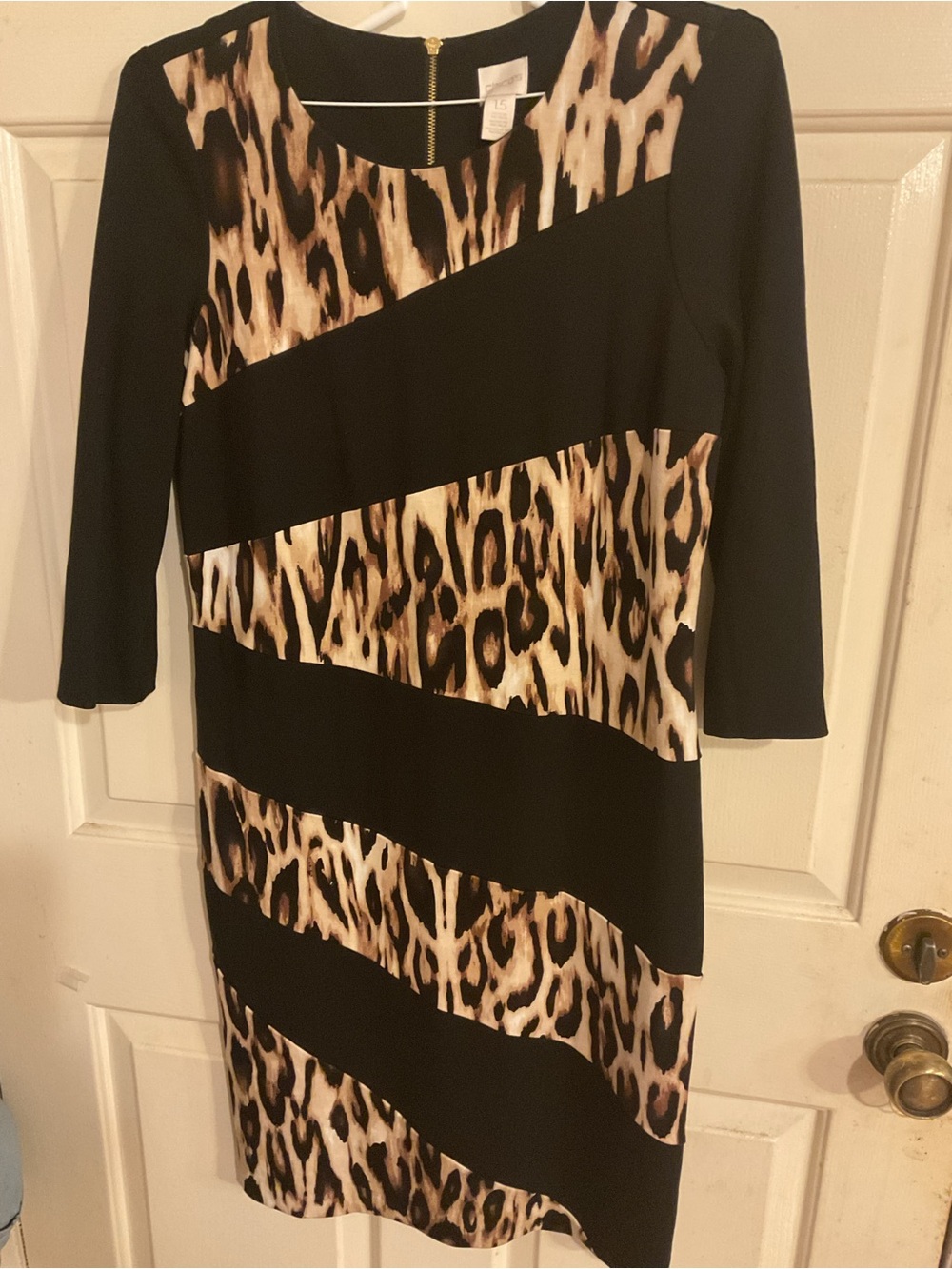 CHICO’S SPLICED ANIMAL PRINT JORDAN PRINT DRESS SZ.1.5 COLORBLOCK LEOPARD PRINT